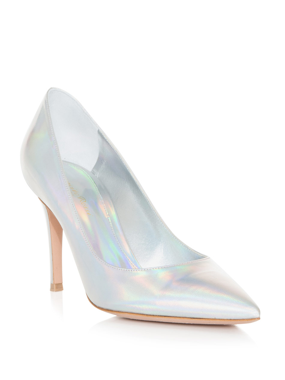 white holographic heels