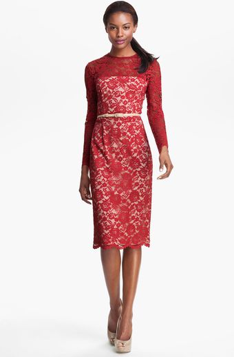Maggy London Embroidered Lace Overlay Midi Dress - Lyst