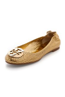Tory Burch Reva Metallic Snake Flats - Lyst