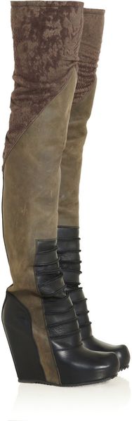 Rick Owens Ribbedfront Brushedleather Overtheknee Wedge Boots - Lyst