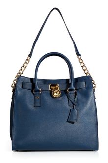 Michael by Michael Kors Navy Textured Leather Hamilton Shoulder Bag - Lyst