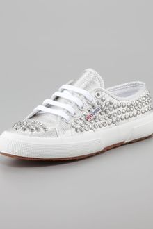 Superga Studded Metallic Canvas Sneaker Silver - Lyst