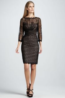 Tadashi Shoji Three quarter Sleeve Mixed Lace Cocktail Dress - Lyst