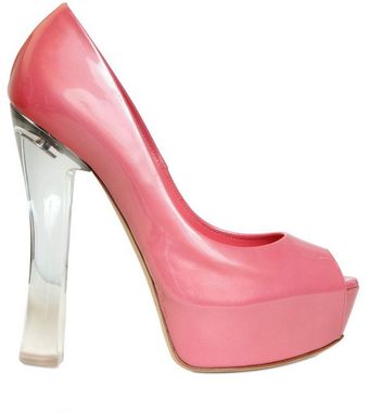 Casadei 140mm Patent Glossy Open Toe Pumps - Lyst