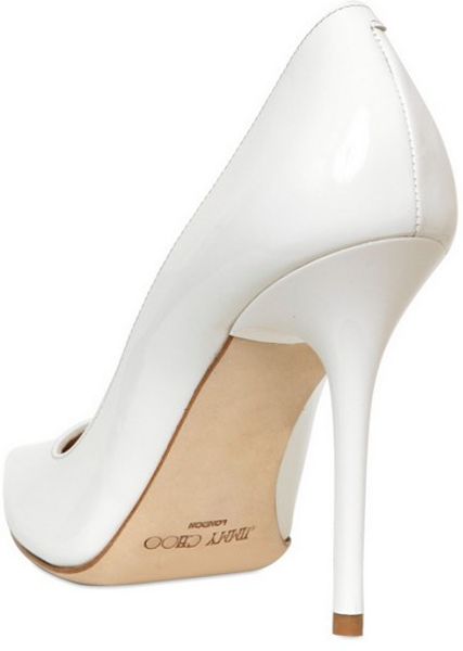 white patent leather platform pumps