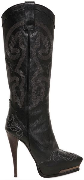 Lanvin 130mm Embroidered Leather Boots - Lyst