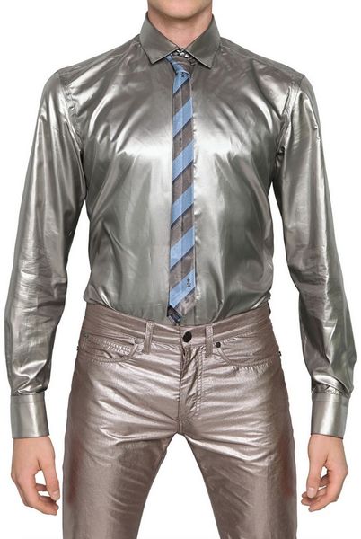 mens silver metallic shirt