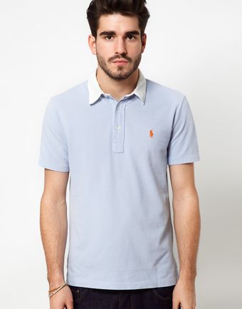 Polo Ralph Lauren Polo Shirt in Blue with White Contrast Collar - Lyst
