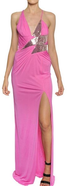 Versace Beaded Viscose Jersey Long Dress - Lyst