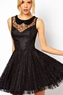 ASOS Collection Lace Skater Dress with Pleated Skirt - Lyst