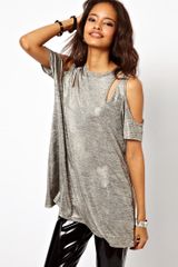ASOS Collection Top with Cold Shoulder in Metallic Fabirc