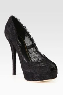 Dolce & Gabbana Lacecovered Satin Platform Pumps - Lyst