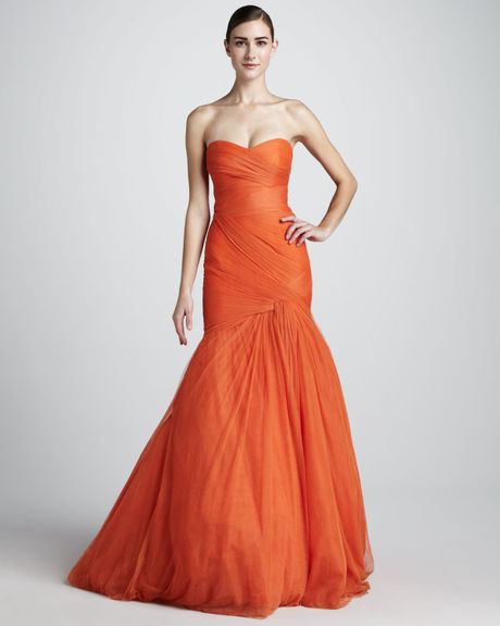 Monique Lhuillier Strapless Trumpet Gown in Orange (black) - Lyst Monique Lhuillier Strapless Trumpet Gown in Orange (black) - Lyst
