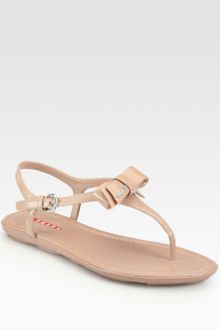 Prada Patent Leather Bow Thong Sandals - Lyst