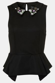 Topshop Embellished Collar Peplum Top - Lyst