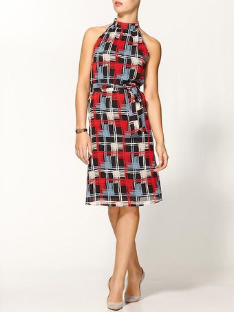 Tulle Mock Neck Midi Dress - Lyst