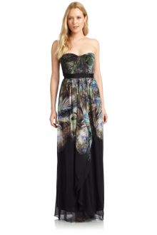 BCBGMAXAZRIA Tae Silk Abstract Draped Gown - Lyst