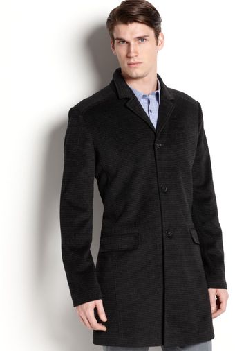 Calvin Klein Detachable Patterned Wool Coat - Lyst