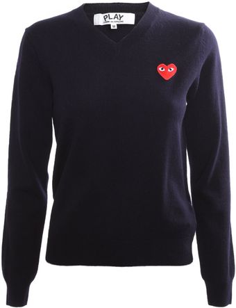 Comme Des Garçons Play Ladies Knit Pullover Red Heart Navy Blue - Lyst