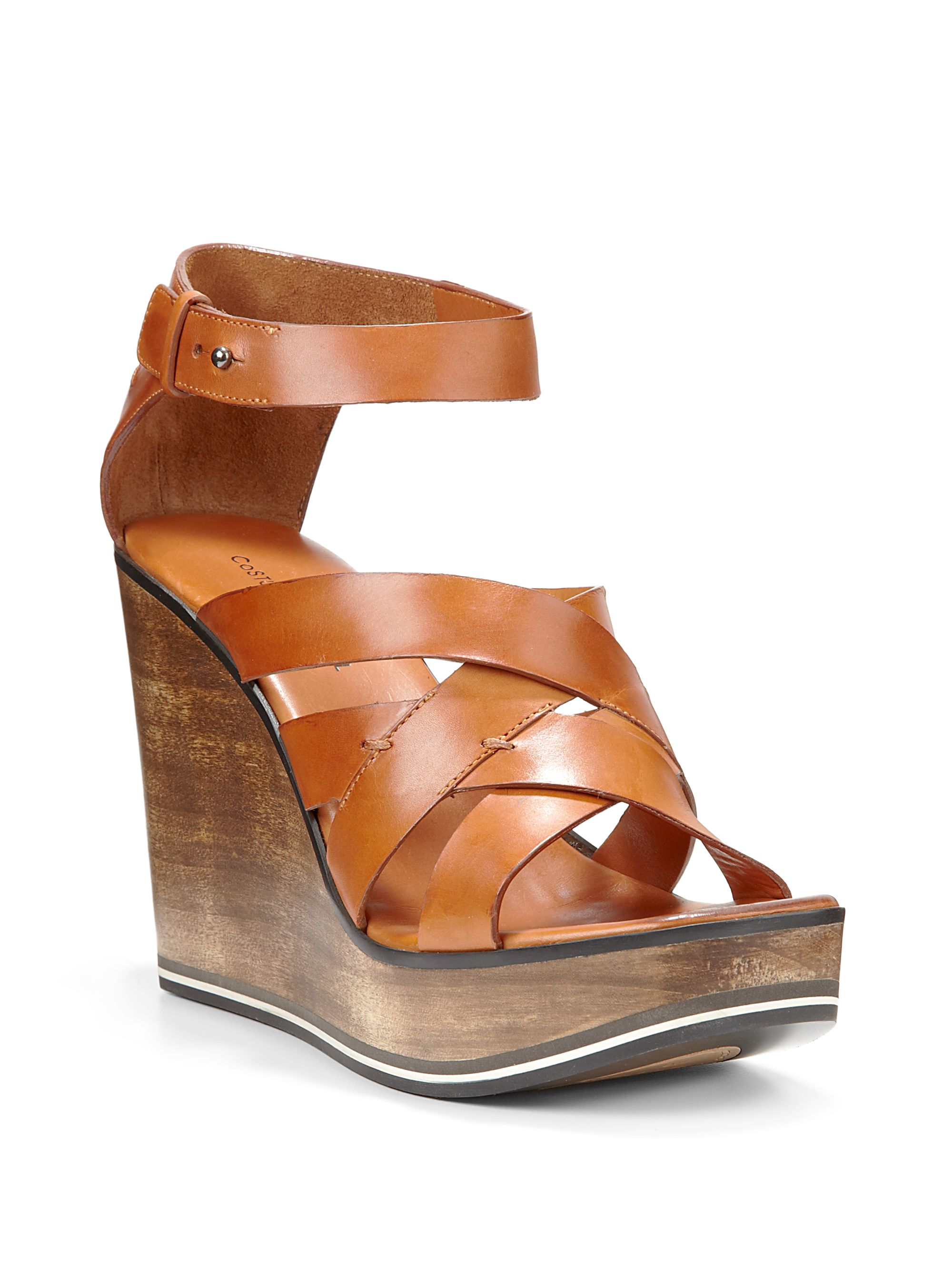 womens brown leather wedge sandals