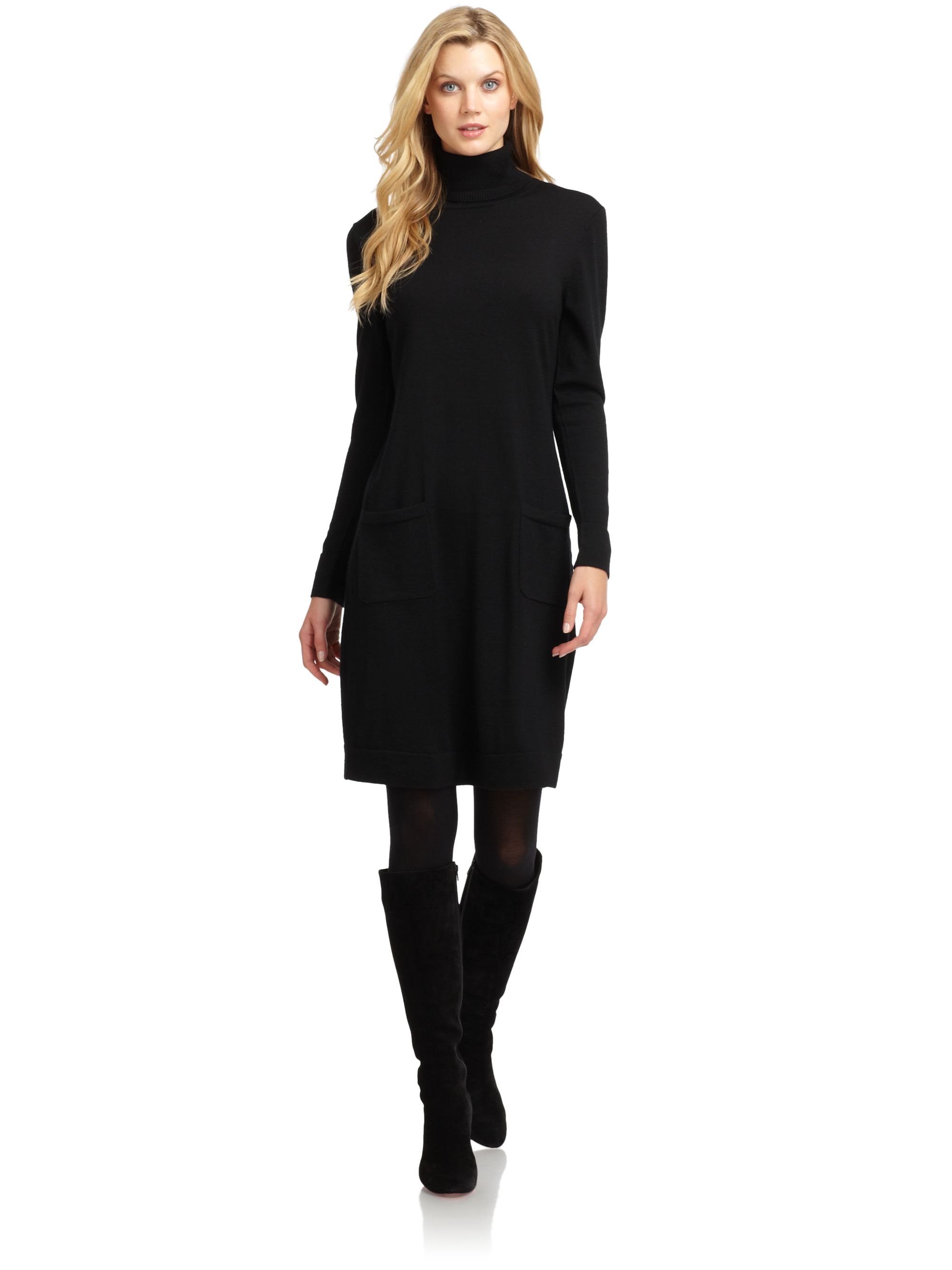 Lafayette 148 New York Merino Wool Turtleneck Sweater Dress In Black Lyst