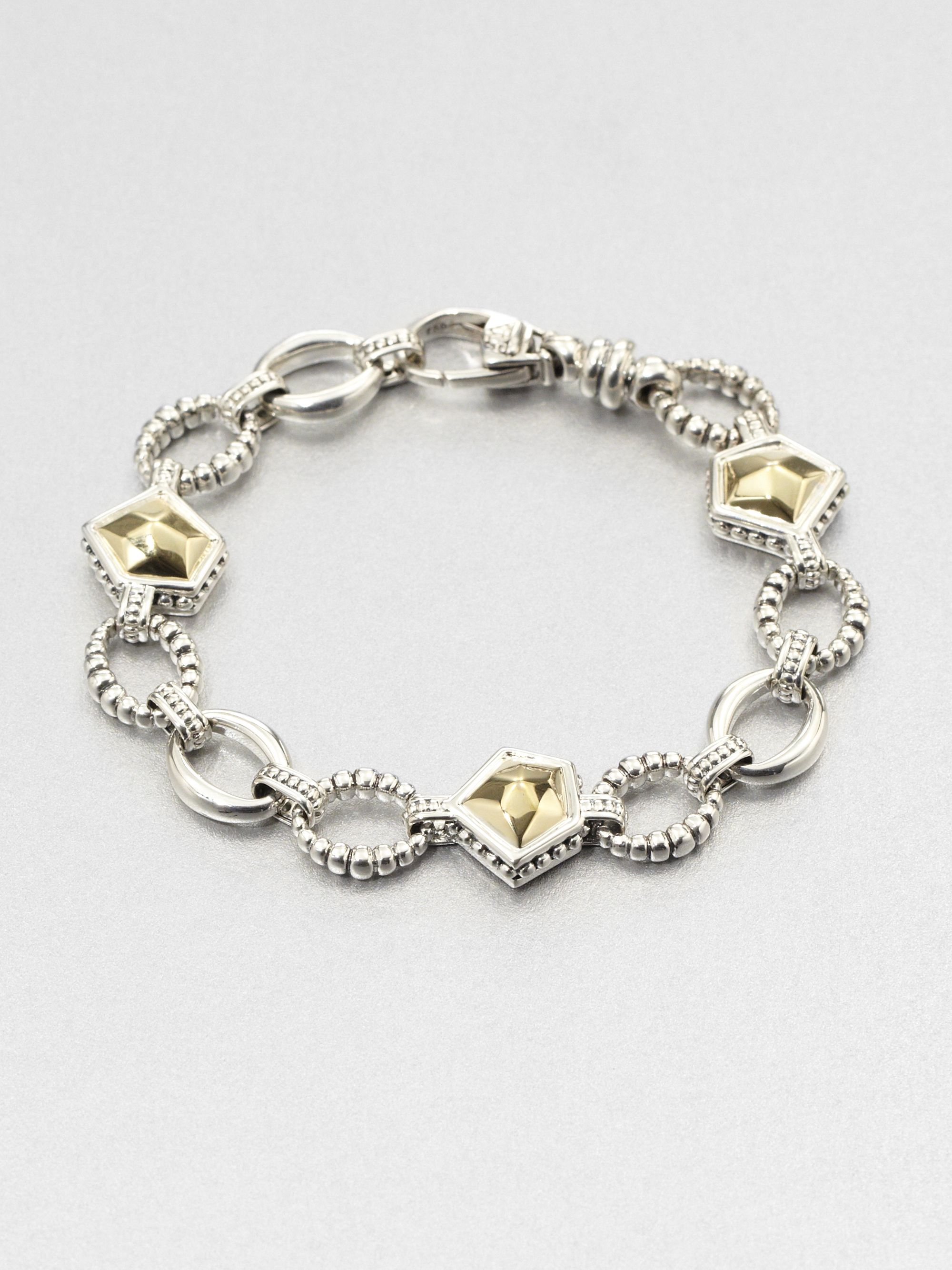 Lagos 18k Gold and Sterling Silver Rock Link Bracelet in Silver  Lyst