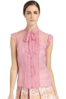 Philosophy di Alberta Ferretti Silk Pleated Bib Tie Blouse - Lyst