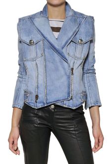 Balmain Cotton Denim Biker Jacket - Lyst