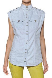 Balmain Washed Cotton Denim Sleeveless Shirt - Lyst