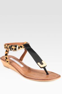 Diane Von Furstenberg Dion Leopard Print Calf Hair Leather Wedge Sandals - Lyst