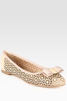 Ferragamo Shelly Perforated Patent Leather Bow Ballet Flats - Lyst