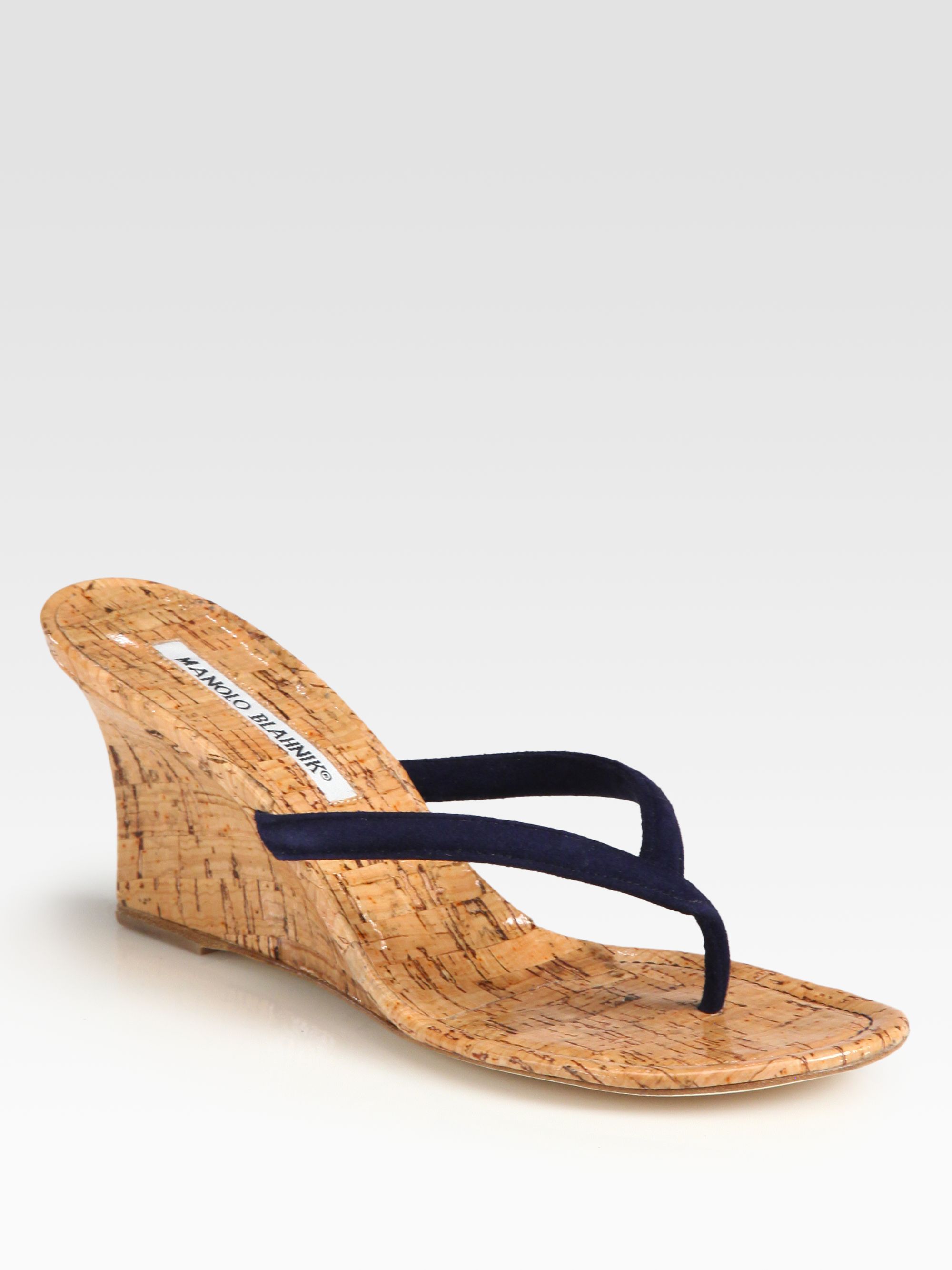 Manolo Blahnik Patwedfac Suede Cork Wedge Sandals In Blue Navy Lyst 9705