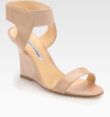 leather nude wedge