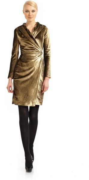 Max Mara Metallic Velvet Wrap Dress in Gold - Lyst
