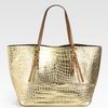 Michael Kors Ew Metallic Crocodile Embossed Leather Tote in Gold - Lyst