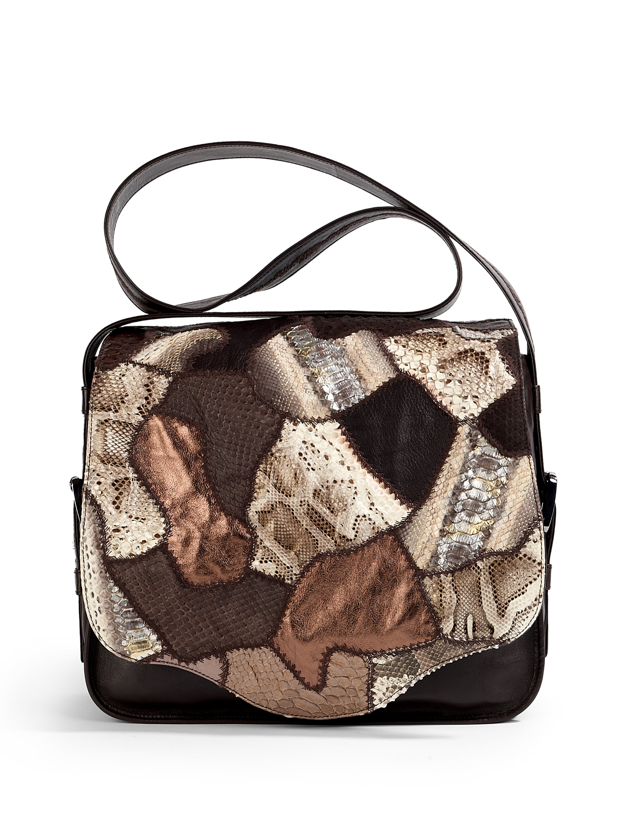 Nada Sawaya Patchwork Python Leather Crossbody Bag in Multicolor (brown) | Lyst