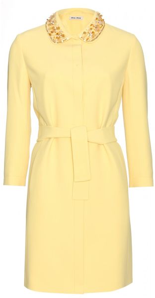 Miu Miu Belted Coat with Embellished Collar - Lyst