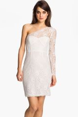 BCBGMAXAZRIA One Sleeve Bustier Lace Sheath Dress