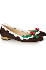 Charlotte Olympia Holly Suede and Patent Leather Flats