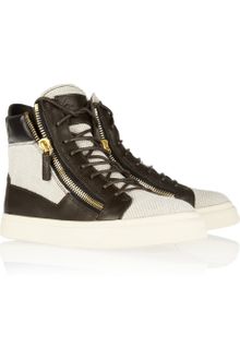 Giuseppe Zanotti Leather Trimmed Woven Hightop Sneakers - Lyst