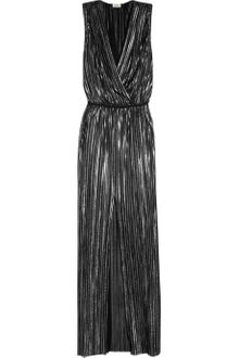 L'Agence Pleated Metallic Satin Maxi Dress - Lyst
