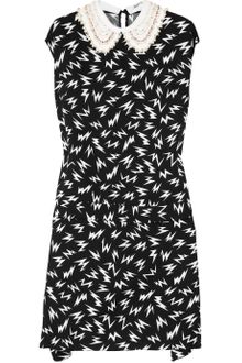 Miu Miu Embellished Dollar Printed Crepe Dress - Lyst