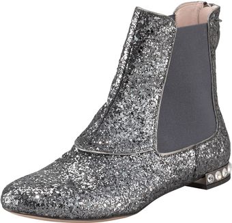 Miu Miu Glittered Jewelheel Bootie - Lyst