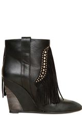 Strategia Leather and Suede Fringe Wedge Boots