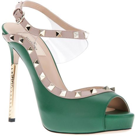 Valentino Studded Stlletto Heel Sandal in Green | Lyst