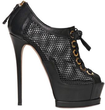 Gianmarco Lorenzi Calfskin Net Open Toe Low Boots - Lyst