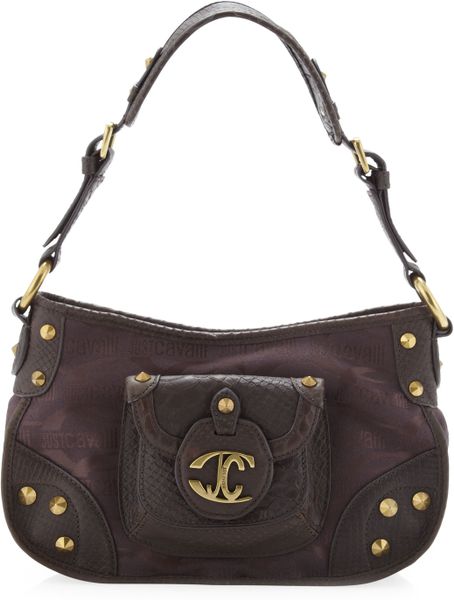 Just Cavalli Studded Logo Fabric Small Shoulder Bag in Brown | Lyst
