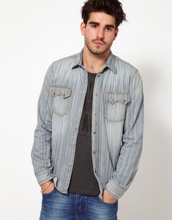 Nudie Jeans Shirt Gusten Stripe Denim - Lyst