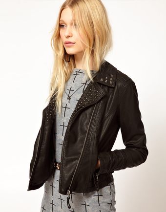 River Island Leather Look Stud Biker Jacket - Lyst