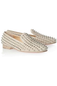 Christian Louboutin Rolling Spikes Embellished Suede Loafers - Lyst